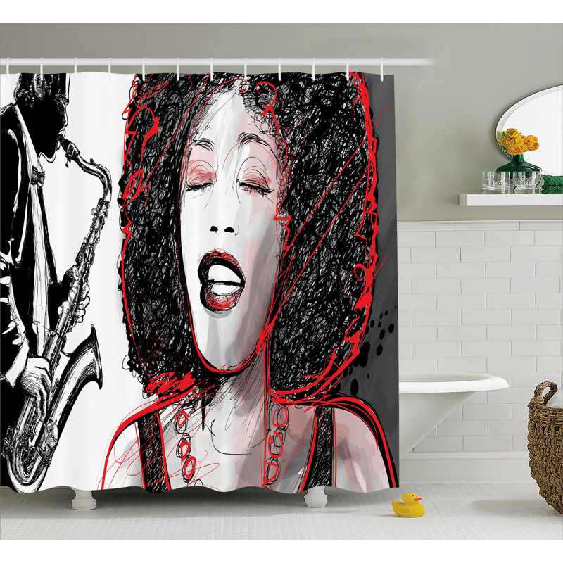 Ebern Designs Houten Afro American Girl Sings Print Single Shower Curtain Wayfair